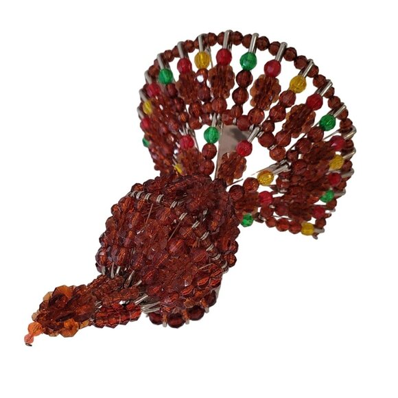 Handcrafted Beaded Turkey Figurine. Unique Beaded Decor Thanksgiving Centerpiece - Picture 4 of 7